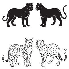 Fototapeta premium 3d rendering of dynamic leopard silhouette line art. generative AI