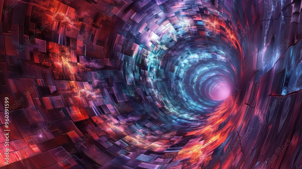 Poster a vibrant abstract tunnel showcasing swirling colors and intricate patterns, evoking a sense of move