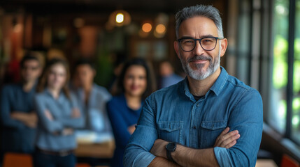 Confident Man in Collaborative Office Setting