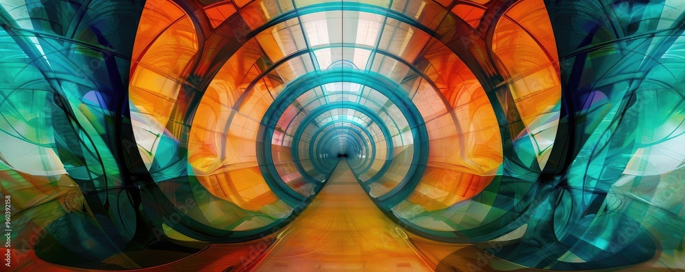Poster A vibrant abstract tunnel with swirling colors, creating a sense of depth and movement, perfect for modern digital designs.