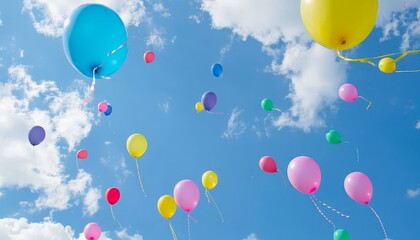 Fototapeta premium Magical Moments: Balloons Soar into the Sky on a Holiday
