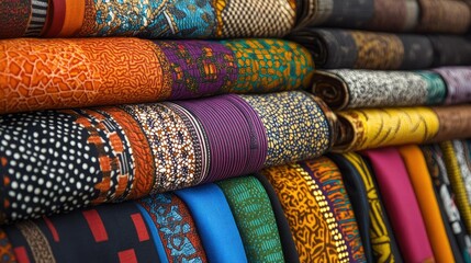 Close-up of high-resolution Ghanaian fabric patterns, featuring detailed traditional motifs and textures suitable for high-quality prints