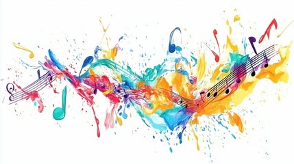 Fototapeta premium Musical Notes in a color splash on a white background