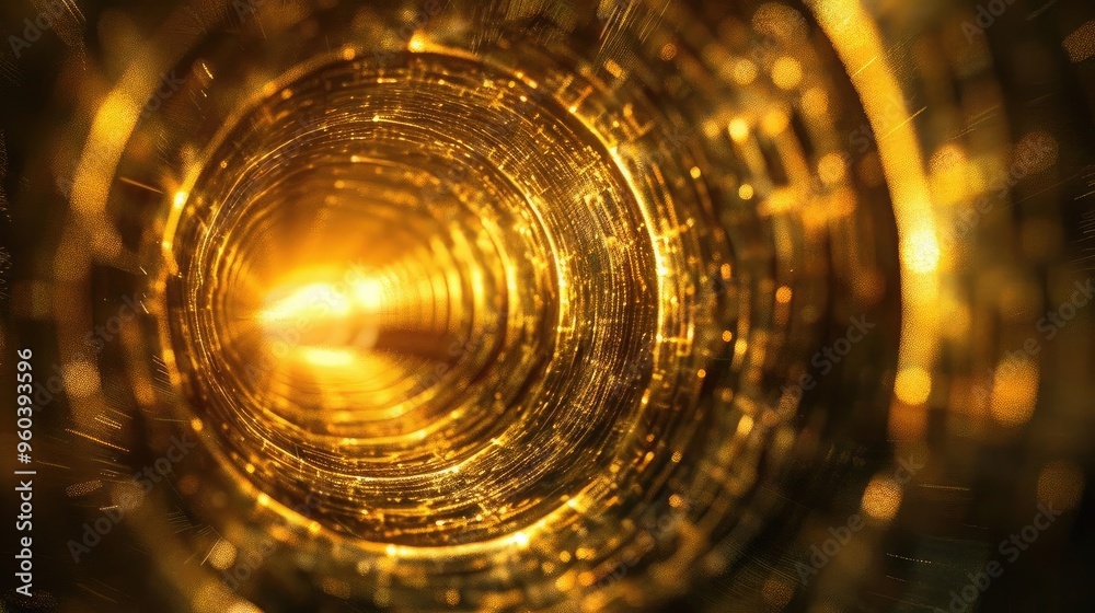 Poster A mesmerizing abstract tunnel of golden light, creating a surreal and enchanting atmosphere, perfect for imaginative projects.