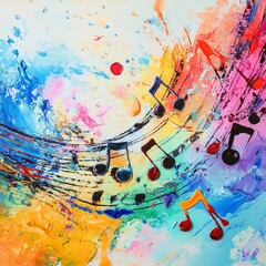 Musical Notes in a color splash on a colorful background