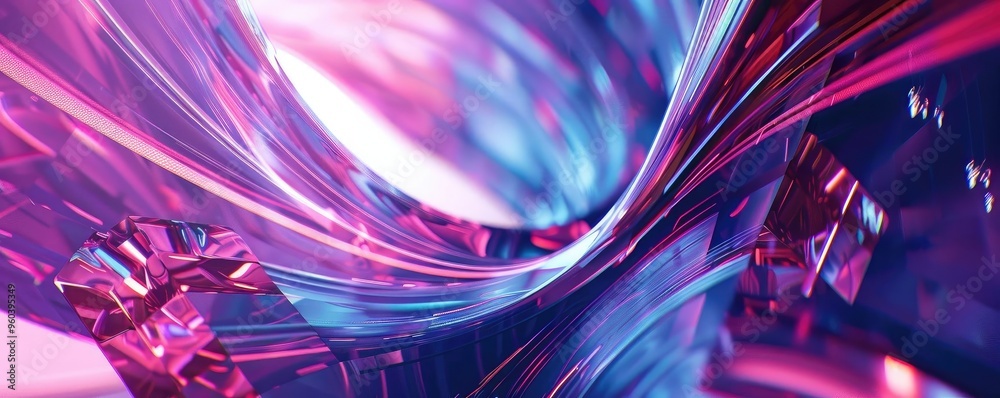 Poster A vibrant abstract composition featuring flowing shapes and luminous colors, creating a dynamic and visually enchanting scene.