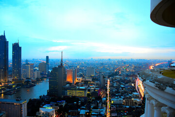 city skyline at sunset
