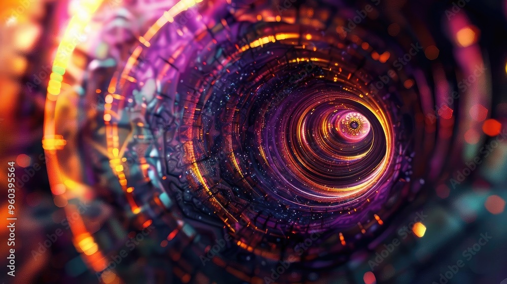 Aufkleber A mesmerizing abstract tunnel with vibrant colors and dynamic lights, creating a sense of depth and motion.