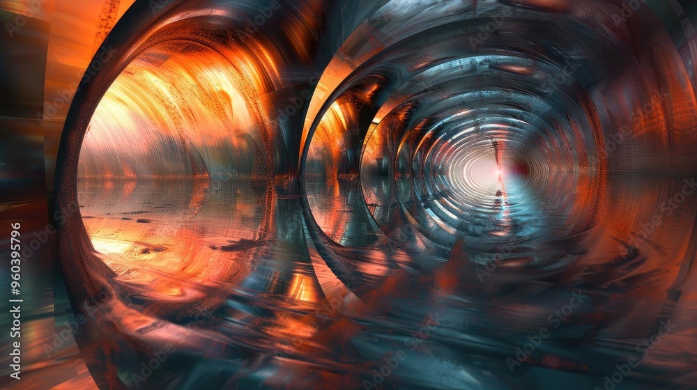 Poster An abstract tunnel with vibrant colors, evoking a sense of depth and wonder in a surreal environment.