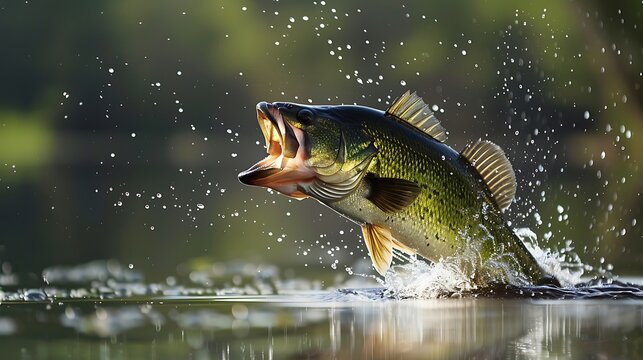 Bigmouth bass leaping from the water