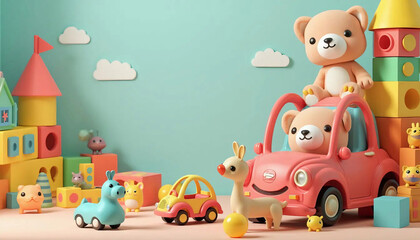 Fototapeta premium Brinquedos de criança. Brinquedos infantis. Quarto de criança. Brinquedos coloridos. Brincar. Brinquedoteca. 