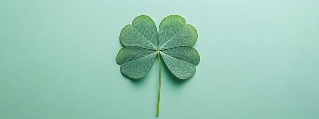 Four-leaf clover, green background, flat lay, symmetrical, professional photography