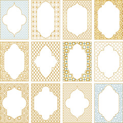 Moroccan Arabic frames. Vector borders bundle. Templates for design, invitation, event, wedding. Arabian golden pattern 