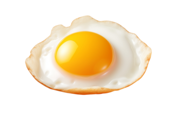 fried egg sunny side up with perfect round yolk and slight uneven shape side angle on transparent background