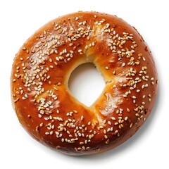 A freshly baked sesame seed bagel isolated on white background.