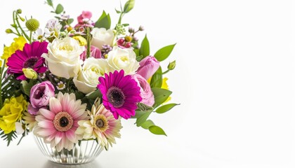 Obraz premium Serene Elegance: A Display of Beautiful Flowers on a White Canvas