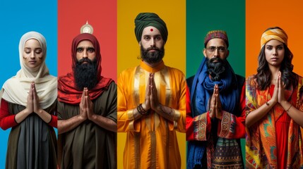 Fototapeta premium group of people from different religions and cultures divided into colors