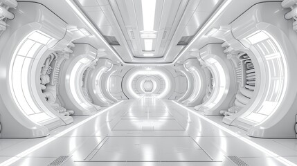 Obraz premium Futuristic interior design in white tones. Technologies of the future made of plastic. 3D illustration