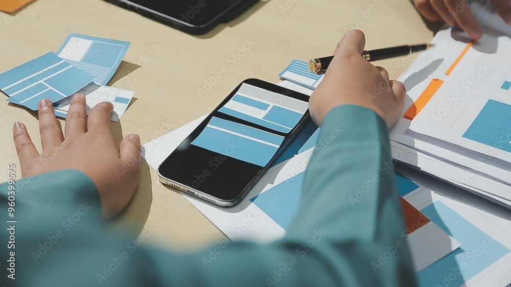 Wall mural the designer team is designing the uxui system to make the uxui system work well on new phones and s