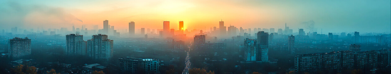 Urbanization's Toll: Smog-Blanketed City Skyline Reflecting Air Quality Crisis