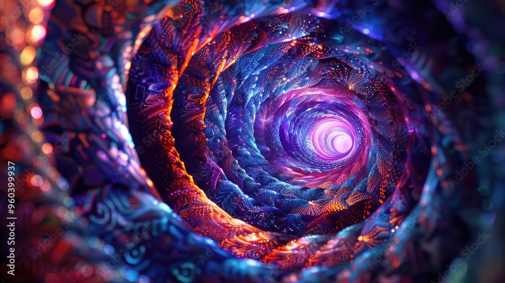 Poster a mesmerizing spiral design showcasing vibrant colors and intricate patterns, evoking a sense of dep