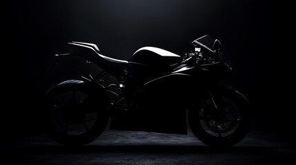 Stylish Silhouette of Sports Motorcycle on Black Background in Photorealistic Style, Ultra High Resolution Quality