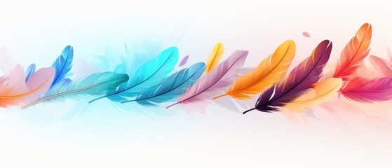 Fototapeta premium Row of Colorful Feathers with Soft Blurred Background