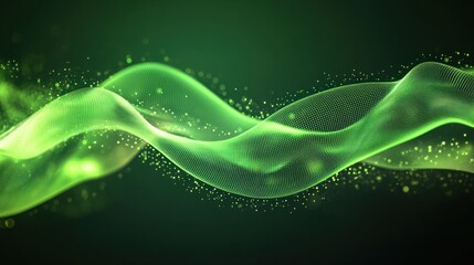 Abstract green tech background with digital waves.