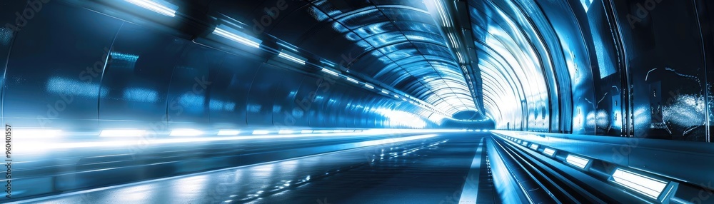 Poster Futuristic tunnel with dynamic lighting, depicting speed and motion in a sci-fi environment.