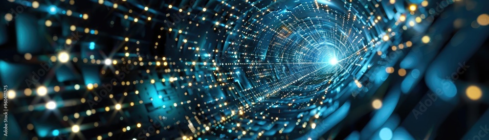 Poster futuristic digital tunnel with glowing lights, symbolizing advanced technology and digital communica