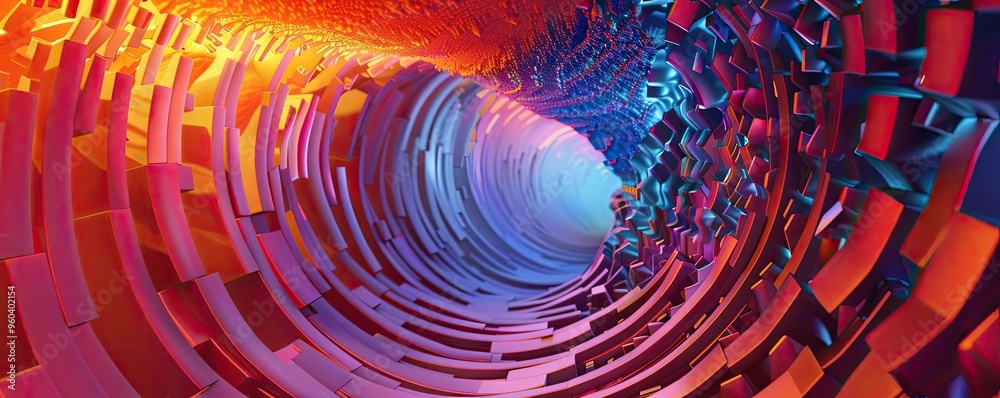 Poster Abstract digital tunnel with vibrant colors, creating a mesmerizing visual experience. Perfect for technology and design themes.