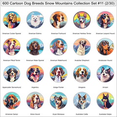 Dog Breeds Cartoon Characters Snow Mountains Bundle Collection Set 11 of 600 Dog Faces Isolated Part 2