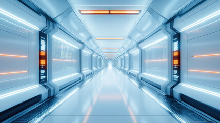 Obraz premium Futuristic corridor with glowing lights and sleek design in a high tech environment