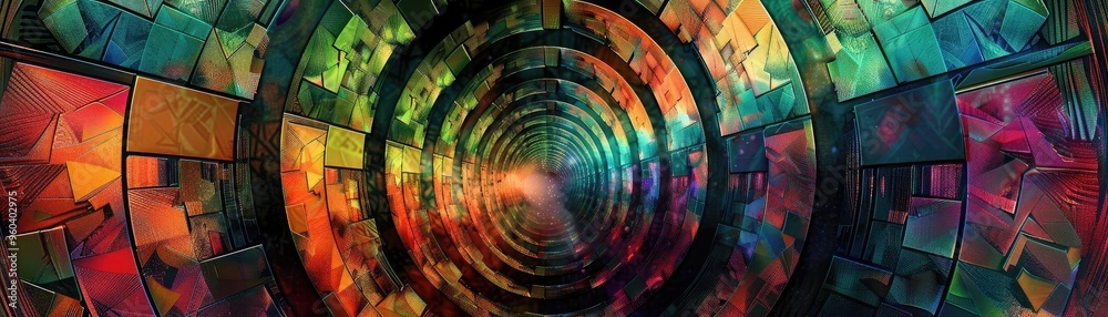 Poster A vibrant abstract tunnel of colors, blending shapes and hues for a mesmerizing visual experience.