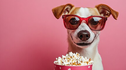 Playful Dogs with Popcorn in Front of the pink background