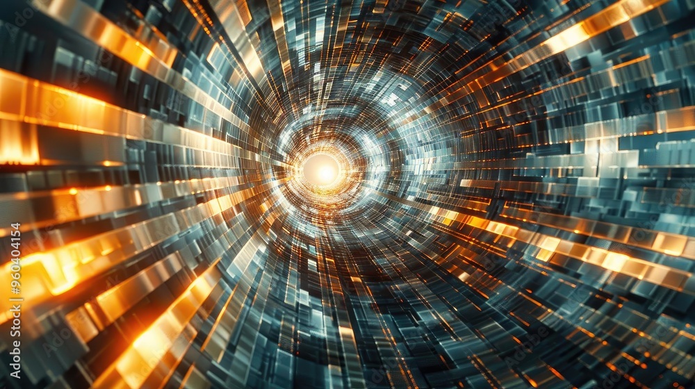 Aufkleber Dynamic light tunnel creating a sense of depth and motion, ideal for futuristic themes in technology and design.