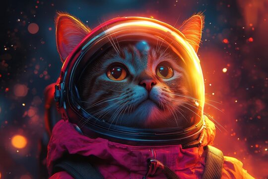 whimsical space cat adorable feline in detailed astronaut suit and helmet digital artwork style vibrant colors playful take on space exploration with feline charm