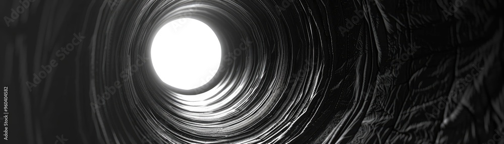 Poster A mesmerizing view from within a cylindrical tunnel, showcasing the transition from dark to bright light at the opening.