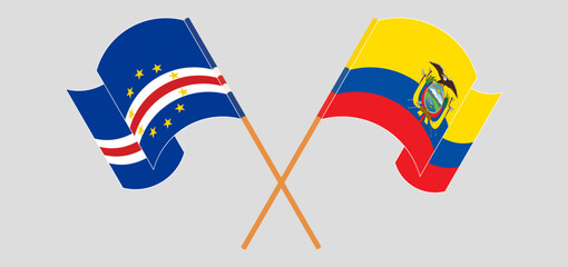 Crossed and waving flags of Cape Verde and Republic of Ecuador. Vector illustration