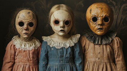 children kids halloween scary vintage photography masks 19th century horror costumes party