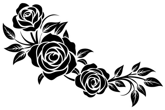Floral corner element with roses and leaves vector illustration 
