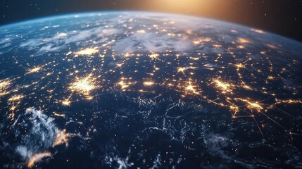 Obraz premium Communication technology and internet worldwide for business. Global world network connected and telecommunication on earth cryptocurrency, blockchain and IoT. : Generative AI