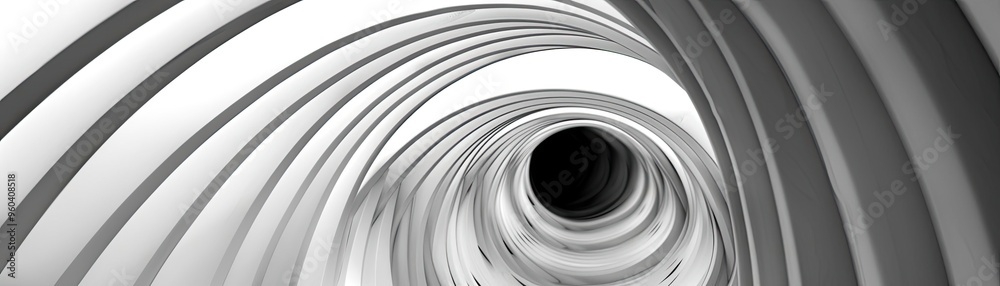 Poster Abstract tunnel design with smooth curves and shades of gray, creating a sense of depth and perspective. Ideal for modern art.