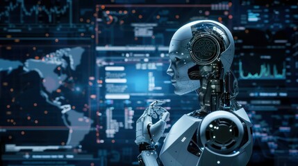 Fototapeta premium AI technology integrating with data analytics software for predictive analysis. 