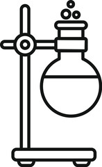 Line drawing of a chemical reaction experiment boiling over in a round bottom flask on a tripod with bubbles