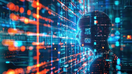 Conceptual image of artificial intelligence algorithms processing big data for analytics insights. 