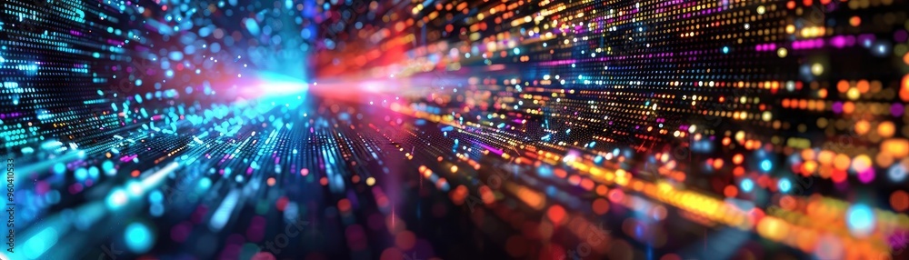 Aufkleber Vibrant light trails and abstract patterns create a dazzling visual effect, symbolizing speed and innovation in technology.