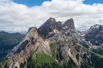 Obraz premium View of Marmolada massif group from the top of Colac mount (ferrata dei finanzieri), Dolomites, Val di Fassa. Rocky mountains