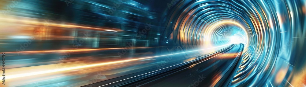 Aufkleber dynamic tunnel with vibrant lights, representing motion, speed, and technological innovation in a ca