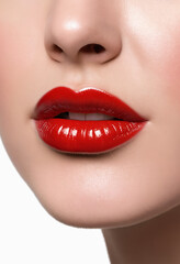 Fototapeta premium red bright lipstick on lips